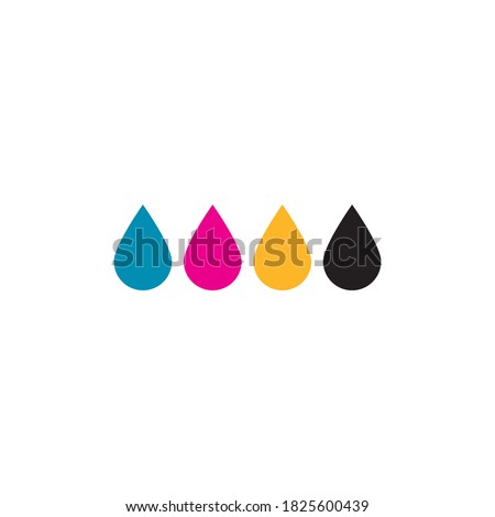 Cmyk printer color drops. Stock vector illustration isolated on white background.