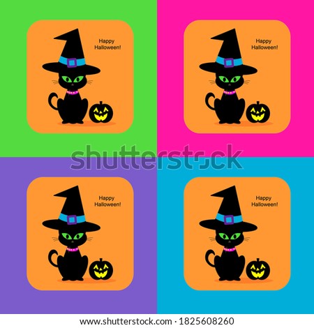 Black Cat with Witch Hat, and a Happy Jack o lantern