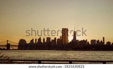 View of the sunset from Brooklyn into the Manhattan skyline. 