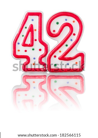 Red number 42 with reflection on a white background