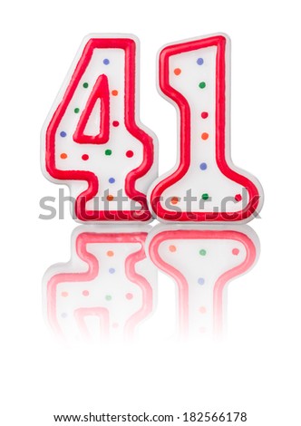 Red number 41 with reflection on a white background