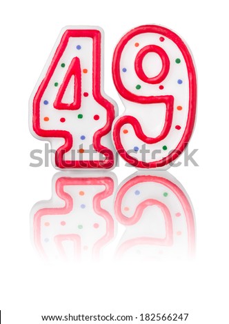 Red number 49 with reflection on a white background