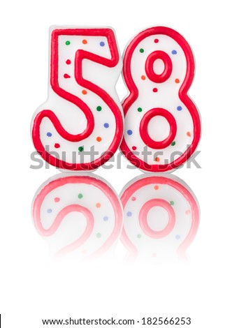 Red number 58 with reflection on a white background