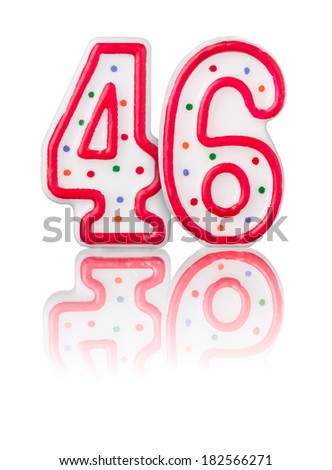 Red number 46 with reflection on a white background