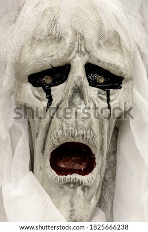 White Woman Reaper head used as Halloween decorations and props