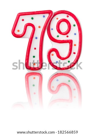 Red number 79 with reflection on a white background