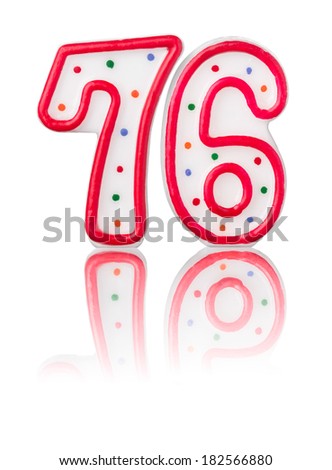Red number 76 with reflection on a white background