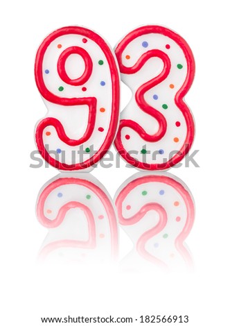 Red number 93 with reflection on a white background