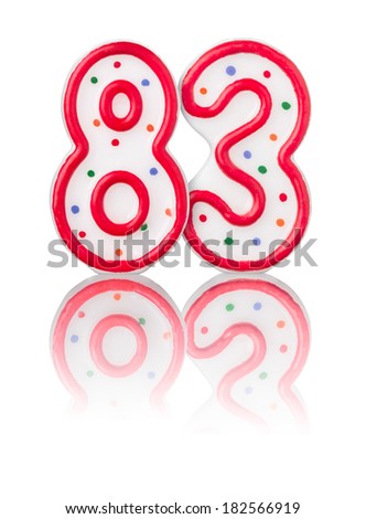 Red number 83 with reflection on a white background