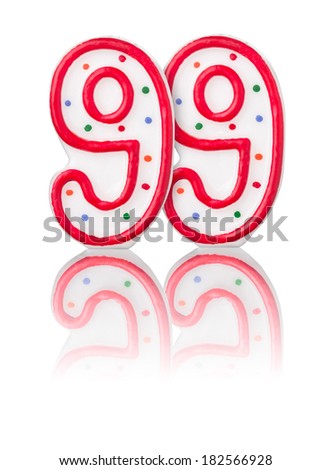 Red number 99 with reflection on a white background