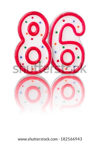 Red number 86 with reflection on a white background