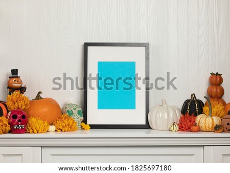 Halloween fireplace mantle decoration decoration white frame green screen
