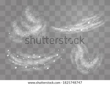 Snow and wind on a transparent background. Illustration of a white gradient of snow and wind with snowflakes. Decorative element.vector. fog. Fog vector.