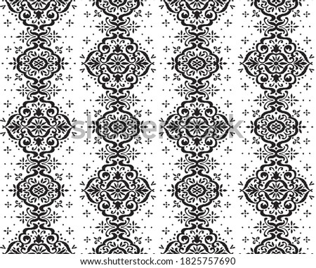 Ikat seamless pattern. Border with snowflakes. Openwork lace. New year Christmas background. Vector tie dye shibori print with stripes and chevron. Ink textured japanese background. Bohemian fashion. 