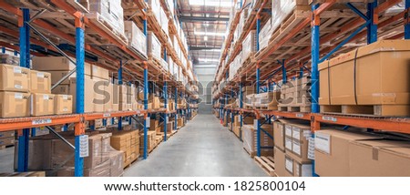 Stored inventory at logistics warehouse.