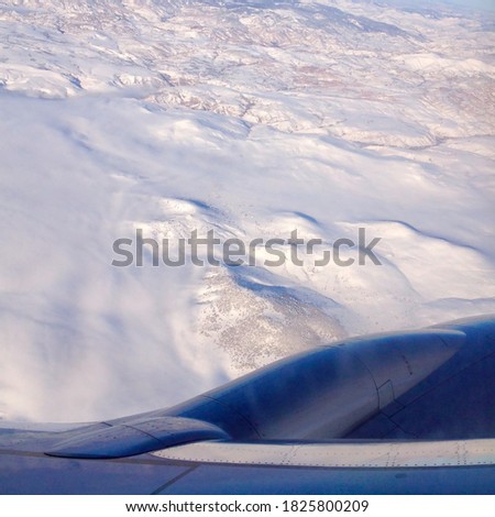 Snow covered Anatolian Plateau seen from airplane