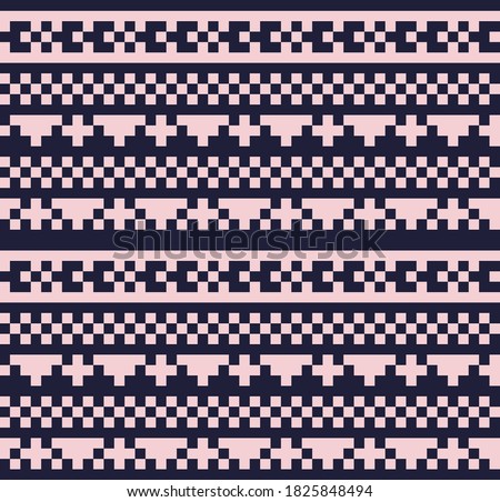 Pink Navy Christmas fair isle pattern background for fashion textiles, knitwear and graphics