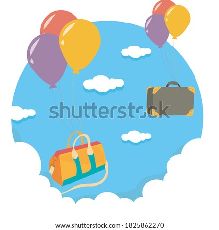 flying bag with ballon in the blue sky