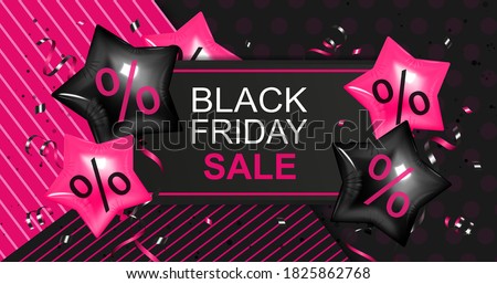 Black Friday Sale discount banner with pink ballons.