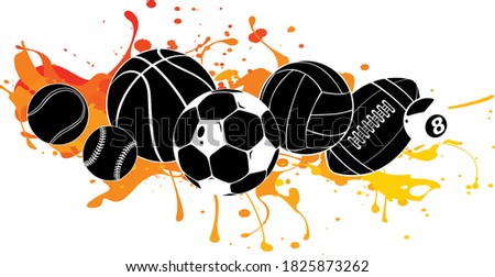 black silhouette Vector cartoon sports balls set illustratio graphics