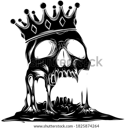 Hand drawn king skull wearing crown. Vector illustration black silhouette Royalty-Free Stock Photo #1825874264