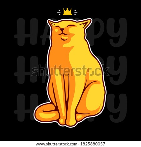 Yellow Cute Cat Happy Smiling Face Standing With Golden Crown Vector Illustration - Vector