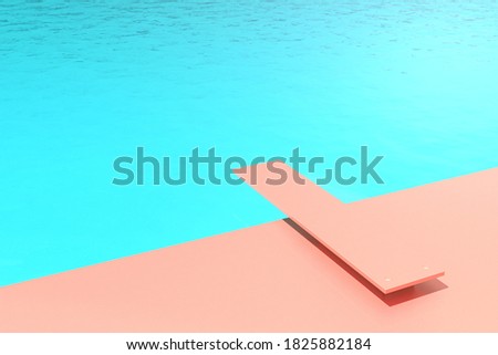 Poolside Diving Board in a blue swimming pool 3D Render Royalty-Free Stock Photo #1825882184