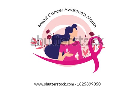 Breast cancer awareness with ribbon and illustration logo