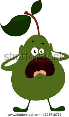 Scared pear, illustration, vector on white background