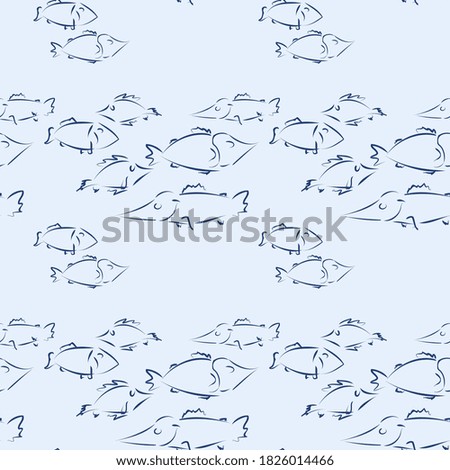 seamless pattern fish on a blue background vector eps 10. Design of fabric, wrapping paper, cards, banners. nautical theme, travel, vacation. advertising of a fish store.