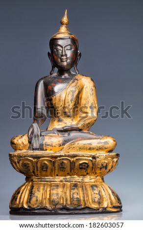 Wooden Buddha, partly gold-plated, 15 cm high