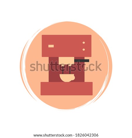 Cute logo or icon vector with coffee machine, illustration on circle with brush texture, for social media story and highlights