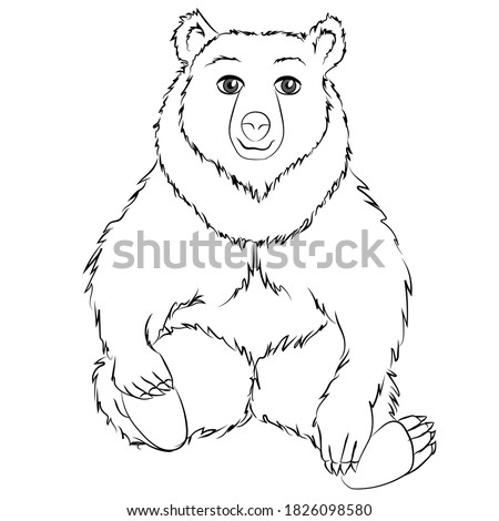 Bear sitting Coloring Page vector. Coloring book anti-stress for adults and children. Black and white.