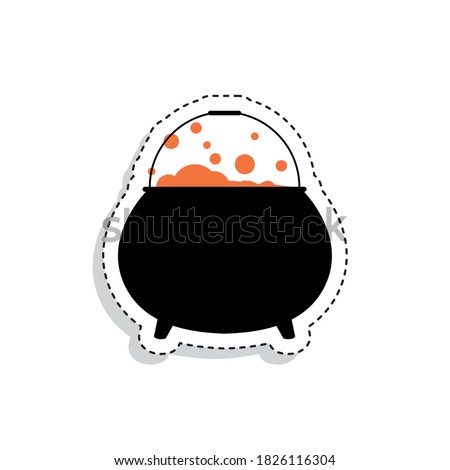 Sticker of a witch pot with potion. Halloween icon - Vector