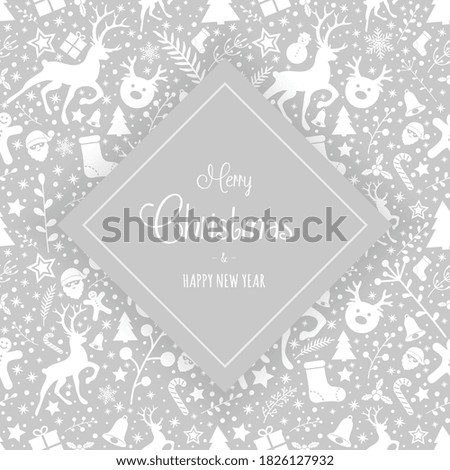 Design of Christmas greeting card with decorations. Vector