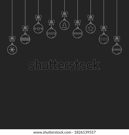 Christmas decoration. Simple baubles on black background with copyspace. Vector