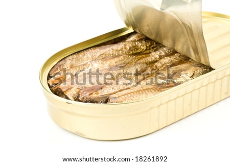 Can with sprats on a white background