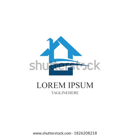 Home with Swoosh Real Estate Logo Template Illustration Design