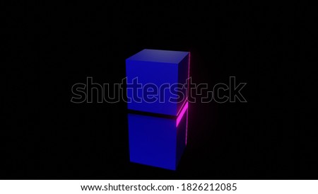3D Reflective Cube with glowing pink edge. Black background
