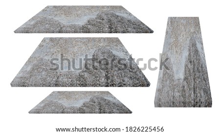 4 Separate collection blank, top of view, marble, granite, shelves on white background, objects with cut method for design and photo montage for product advertisement. Clipping path.