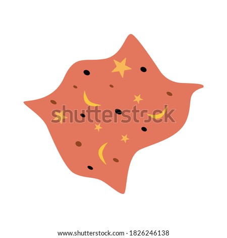 Pink scarf or kerchief, a handkerchief decorated with stars and crescents. Colorful vector isolated illustration in cartoon style
