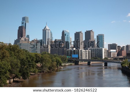 View of Philadelphia Skyline over Schuylkill River in Philadelphia  Pennsylvania, USA 