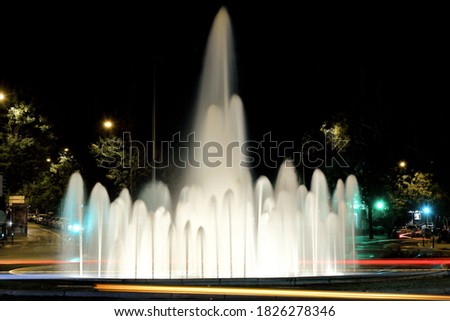 Night photography of the Virgen Guadalupana Fountain, Madrid Spain