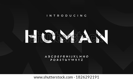 Futuristic modern techno sci fi bold display stencil font, abstract geometric clean monospaced letter set homan typeface Royalty-Free Stock Photo #1826292191