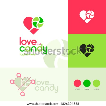 Vector logo love and candy template for sweets, candy shop, boutique, store
