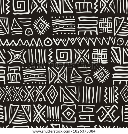 Seamless Stylized African Pattern. Ethnic and Tribal Motifs. Can Be Used for Textile, Prints, Phone Case, Greeting Card or Background Royalty-Free Stock Photo #1826375384