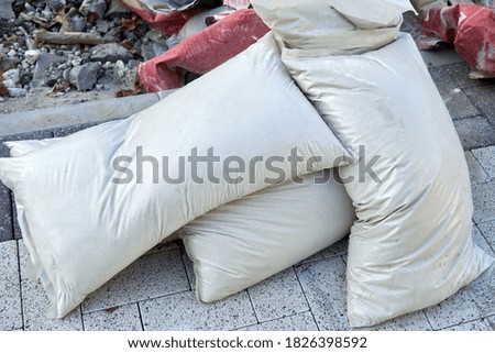 Bag with sand on construction site