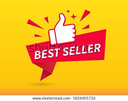 Best Seller Banner on yellow background. Thumbs up icon. Vector illustration Royalty-Free Stock Photo #1826405726