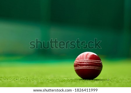 Cricket ball on Green Turf Royalty-Free Stock Photo #1826411999