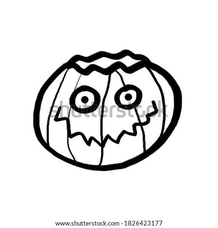 Halloween original line art. Carved pumpkin with a candle, jack-o'-lantern, jack o'lantern. Funky, spooky, creepy, scary. Autumn harvest. Perfect for holiday design and decoration. Hand drawn.
